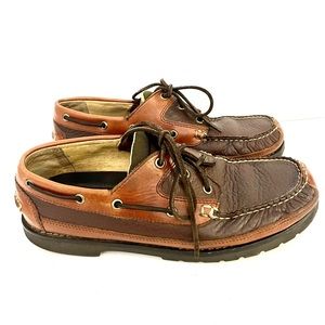 L.L.BEAN Allagash Bison Two Tone Brown Leather Boat Shoes Size 9D